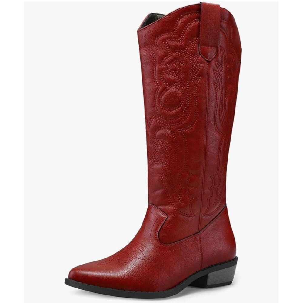 New Mysoft Red Western Cowboy Boots Women Size 8 Mid Calf Embroidered